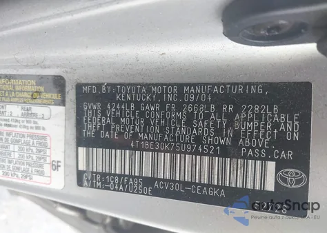 2005 Toyota Camry Le/Se/Xle z USA, uszkodzony, nr VIN 4T1BE30K75U974521